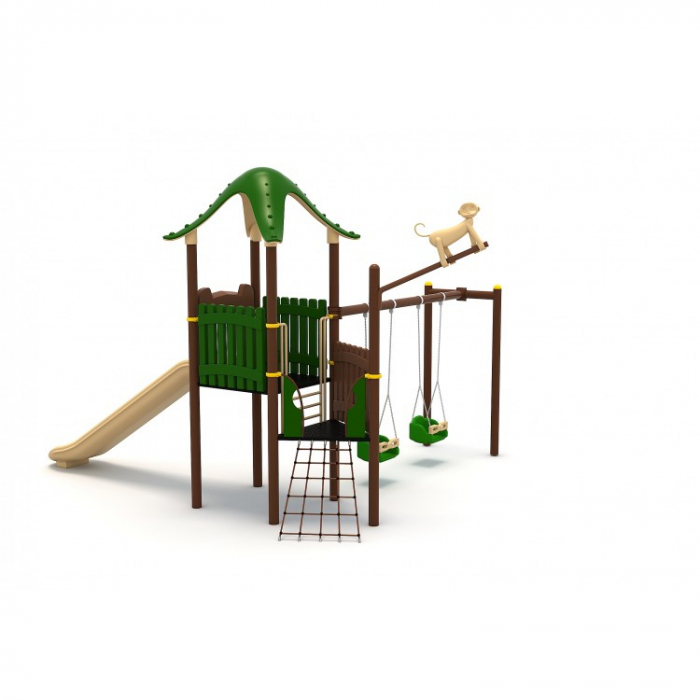 160M Padure Echipamente loc de joaca exterior parc din metal cu 2 Leagane Tobogan și Cățărătoare [2]