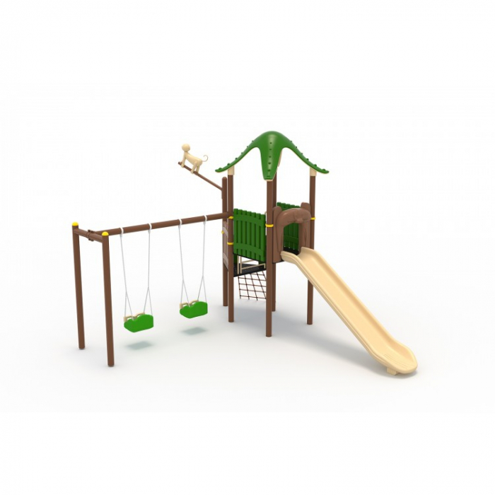 160M Padure Echipamente loc de joaca exterior parc din metal cu 2 Leagane Tobogan și Cățărătoare [1]