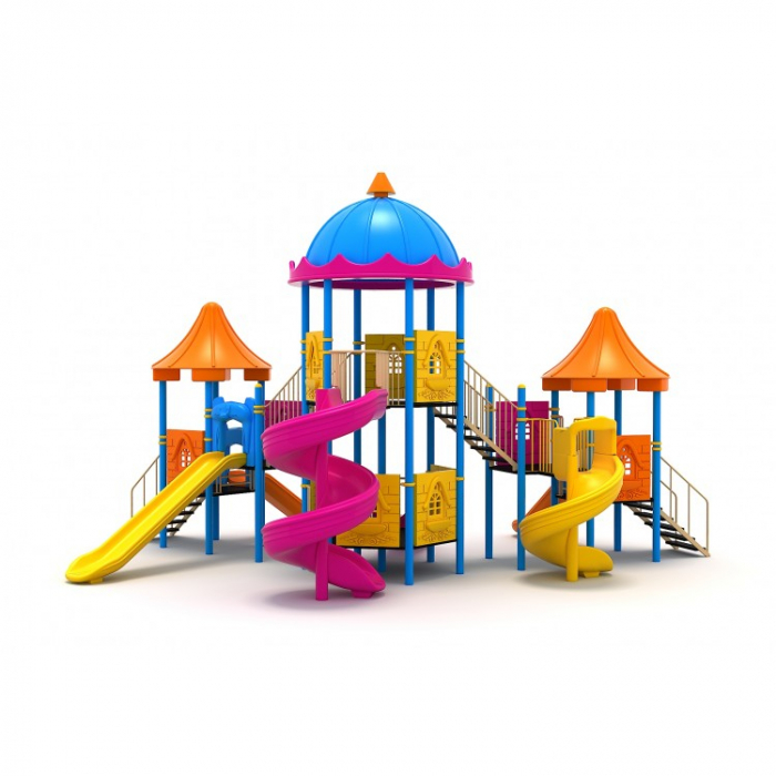 163M Clasic Ansamblu Echipamente loc de joaca exterior parc din metal cu 2 Scari 6 Tobogane si Cataratoare [2]
