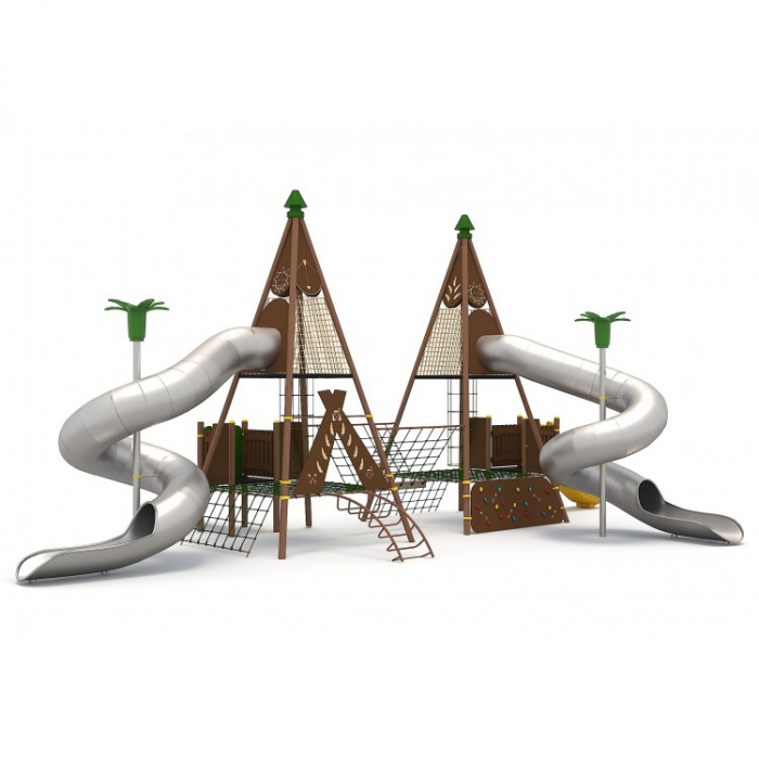 165M India Ansamblu Echipamente loc de joaca exterior parc din metal cu 4 Tobogane și 9 Cățărătoare [2]