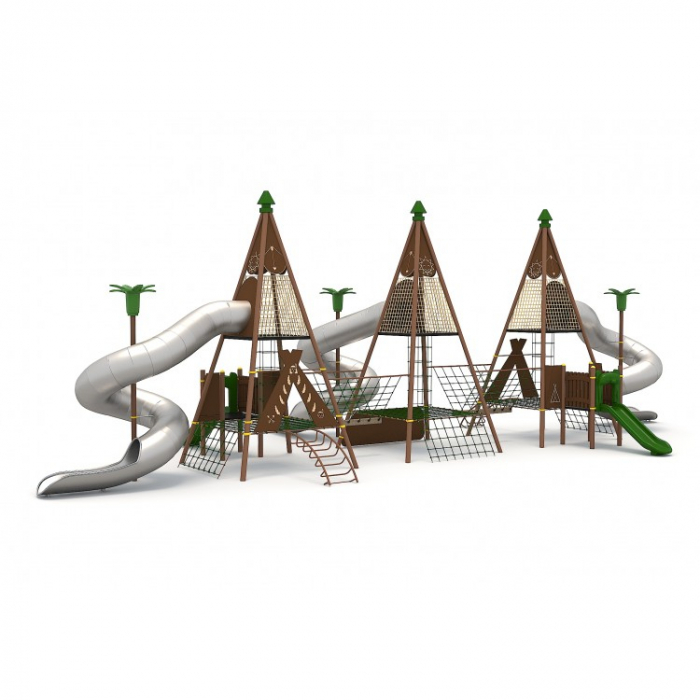 166M India Ansamblu Echipamente loc de joaca exterior parc din metal cu 5 Tobogane și 11 Cățărătoare [2]