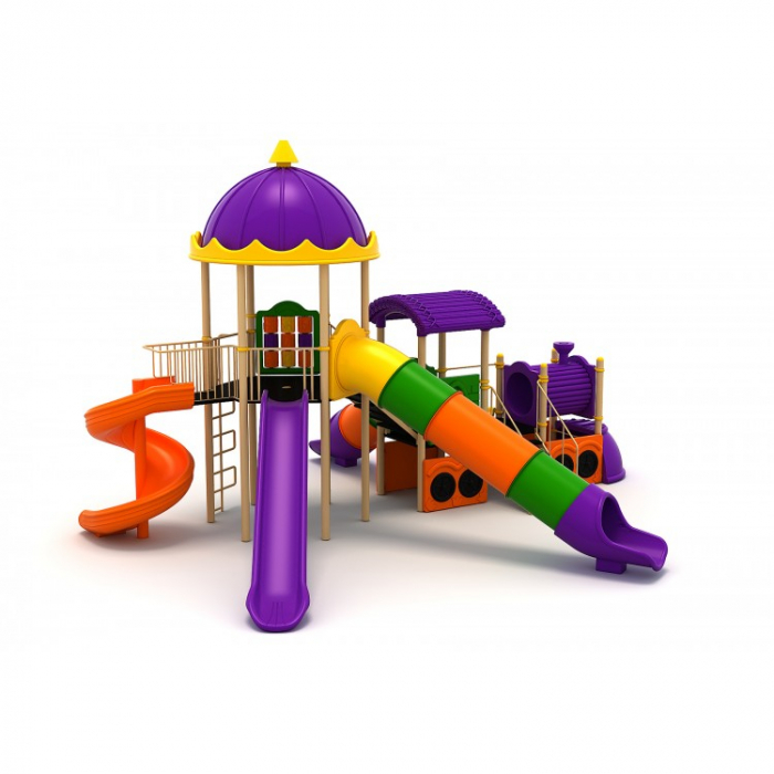 168M Tren Echipament loc de joaca exterior parc din metal cu Scară 5 Tobogane Activități și Cățărătoare [2]