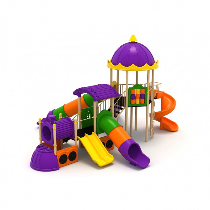 168M Tren Echipament loc de joaca exterior parc din metal cu Scară 5 Tobogane Activități și Cățărătoare [1]