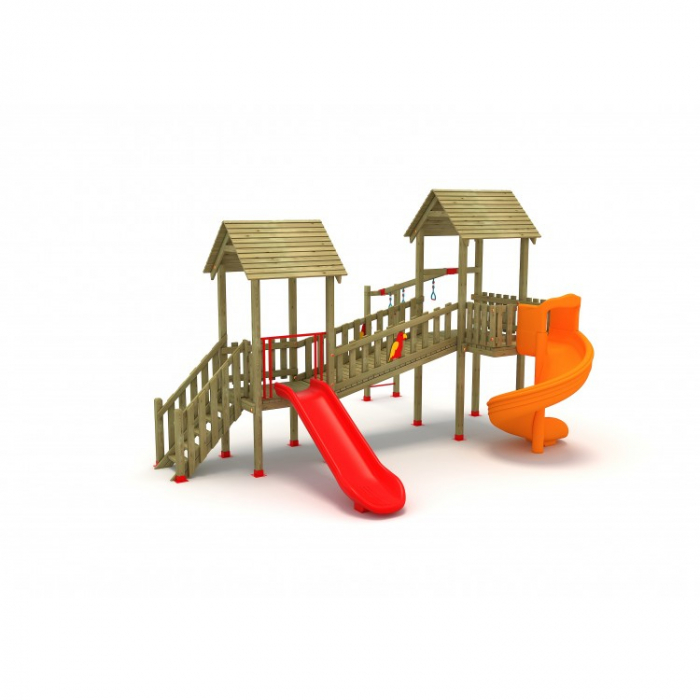 16A Clasic Echipament loc de joaca exterior parc din lemn cu Scara 2 Tobogan si Cataratoare [2]