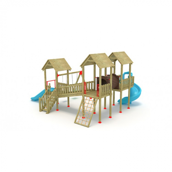 17A Clasic Echipament loc de joaca exterior parc din lemn cu Scara 2 Tobogane Tunel Cataratoare si 2 Leagane [2]