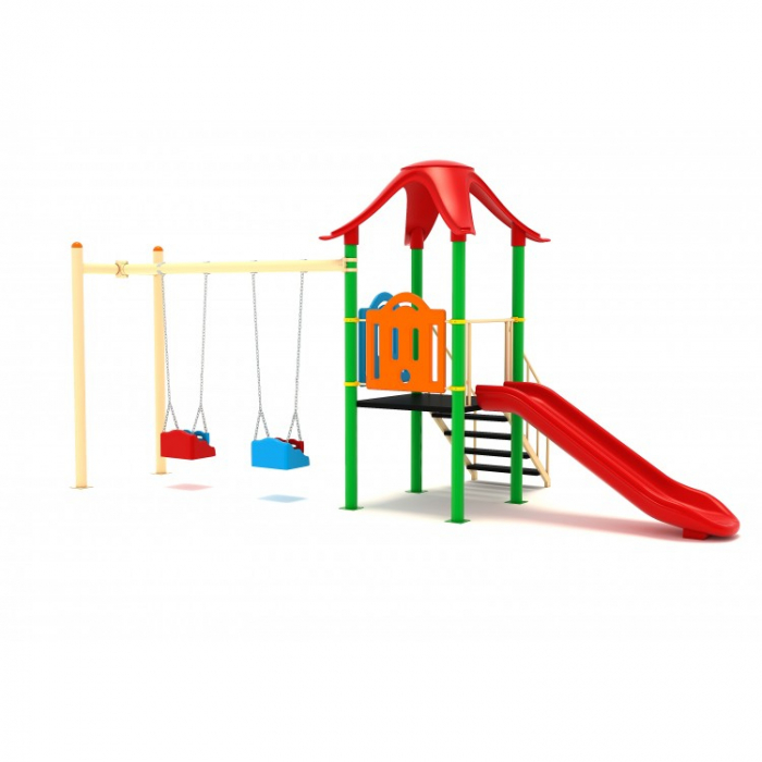 17M Clasic Echipament loc de joaca exterior parc din metal cu Scara Tobogan si 2 Leagane [2]