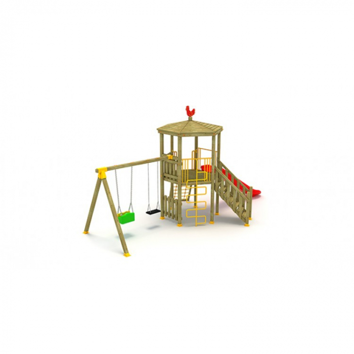 18A Clasic Echipament loc de joaca exterior parc din lemn cu Scara Tobogan 2 Leagane si 2 Cataratoare [2]