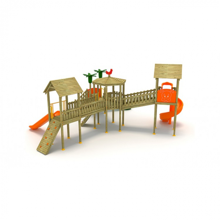 19A Clasic Echipament loc de joaca exterior parc din lemn cu Scara 3 Tobogane si Cataratoare [2]