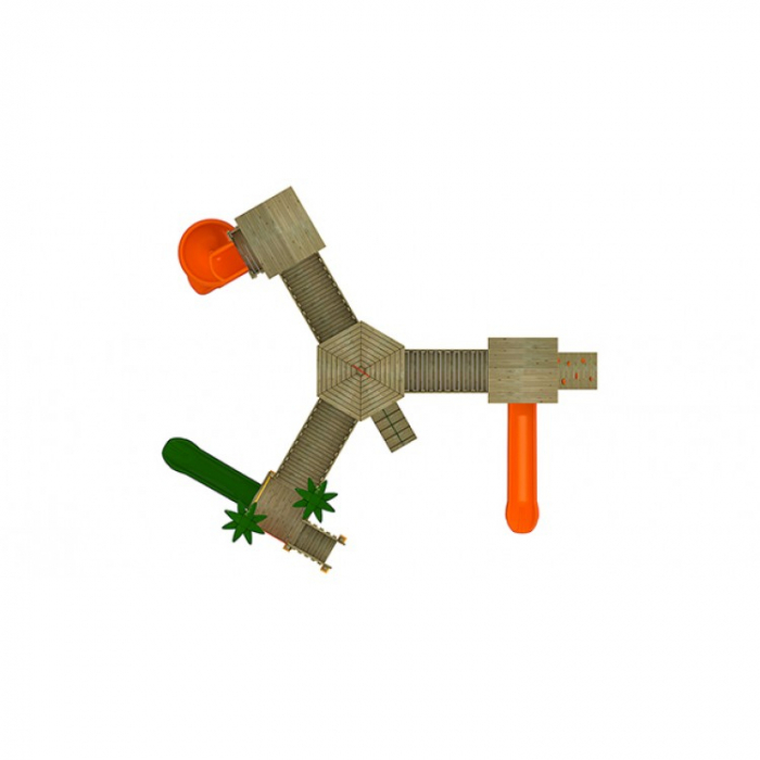 19A Clasic Echipament loc de joaca exterior parc din lemn cu Scara 3 Tobogane si Cataratoare [3]
