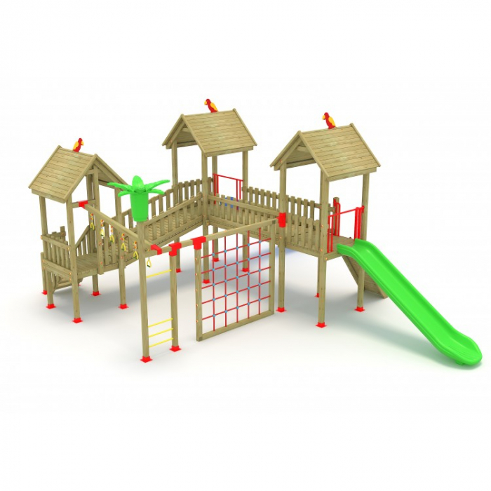 21A Clasic Echipament loc de joaca exterior parc din lemn cu Scara 2 Tobogane si 3 Cataratoare [2]