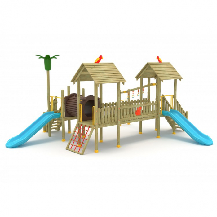 22A Clasic Echipament loc de joaca exterior parc din lemn cu Scara Tunel 2 Tobogane si 2 Cataratoare [2]