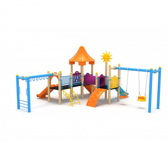 22M Clasic Echipament loc de joaca exterior parc din metal cu Scara 2 Tobogane 2 Leagane si 3 Cataratoare [2]