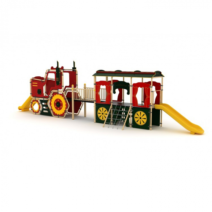 22YN Seria HDPE Echipament loc de joaca Tren cu 2 Tobogane si Cățărătoare [2]