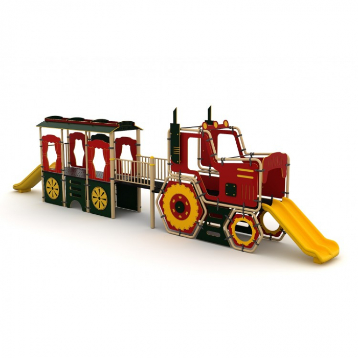 22YN Seria HDPE Echipament loc de joaca Tren cu 2 Tobogane si Cățărătoare [1]