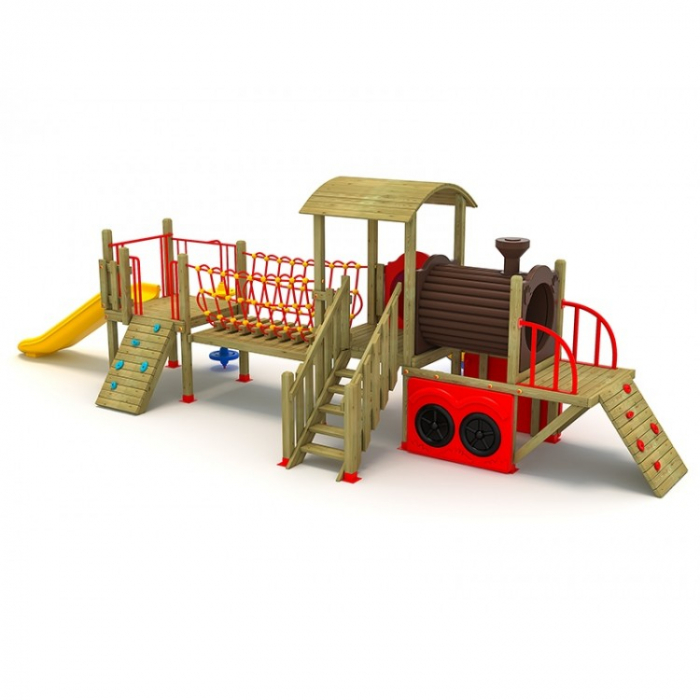 23A Clasic Echipament loc de joaca exterior parc din lemn cu Scara Tunel 2 Tobogane si 3 Cataratoare [1]