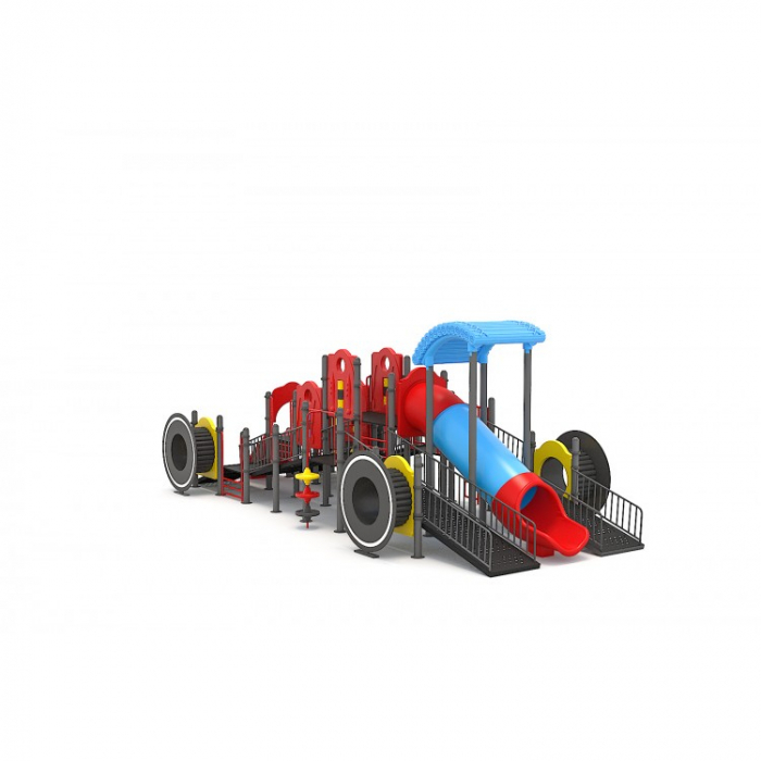 23EG Complex Ansamblu Echipamente loc de joaca dizabilitati exterior parc din metal cu 4 Rampe 2 Tobogane 2 Cățărătoare și Activități [2]