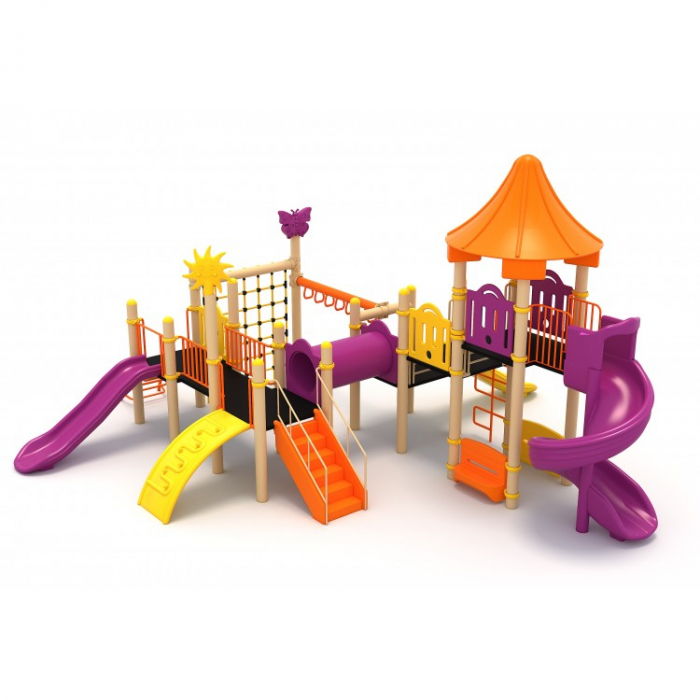 26M Clasic Ansamblu Echipamente loc de joaca exterior parc din metal cu Scara 3 Tobogane Tunel 2 Bancute si 4 Cataratoare [2]