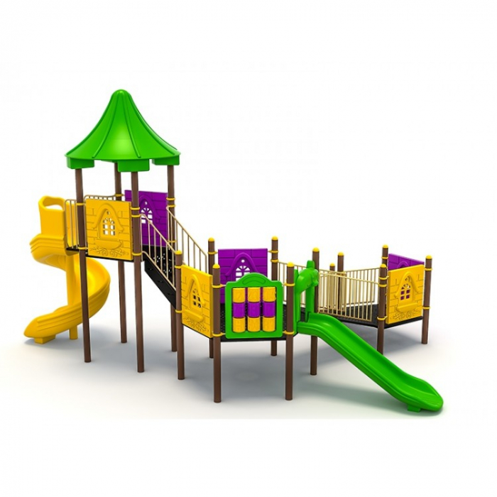 27EG Complex Echipament loc de joaca dizabilitati exterior parc din metal cu Rampă 2 Tobogane și Activități [2]
