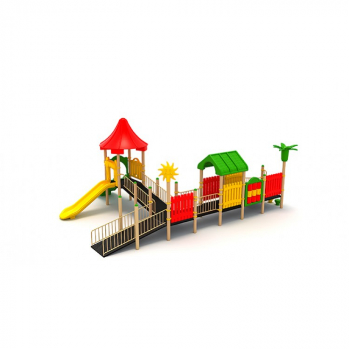 28EG Complex Echipament loc de joaca dizabilitati exterior parc din metal cu 2 Rampe 2 Tobogane Cataratoare și Activități [2]