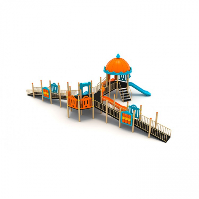 29EG Complex Ansamblu Echipamente loc de joaca dizabilitati exterior parc din metal cu 2 Scări 2 Rampe 4 Tobogane și Activități [2]