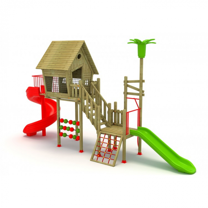 30A Casa Echipament loc de joaca exterior parc din lemn cu 2 Tobogane Numaratoare si 2 Cataratoare [2]