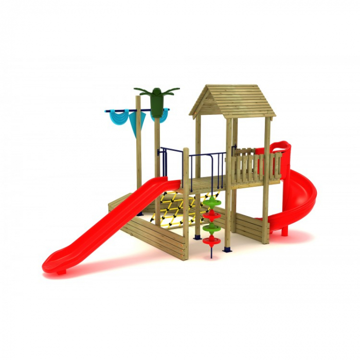 34A Vapor Echipament loc de joaca exterior parc din lemn cu 2 Tobogane si 2 Cataratoare [2]