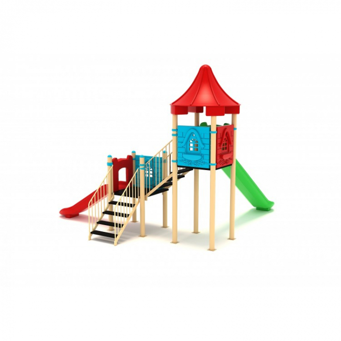 34M Clasic Echipament loc de joaca exterior parc din metal cu Scara si 2 Tobogane [2]