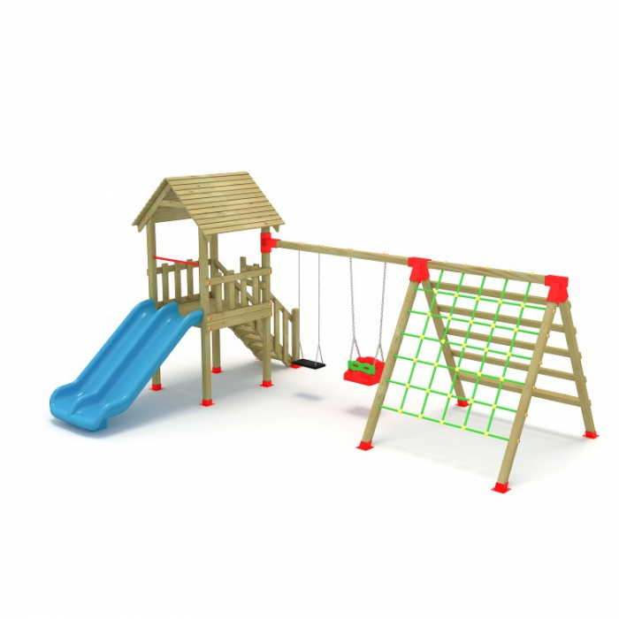 39A Clasic Echipament loc de joaca exterior parc din lemn cu Scara 2 Leagane Tobogan si 2 Cataratoare [1]