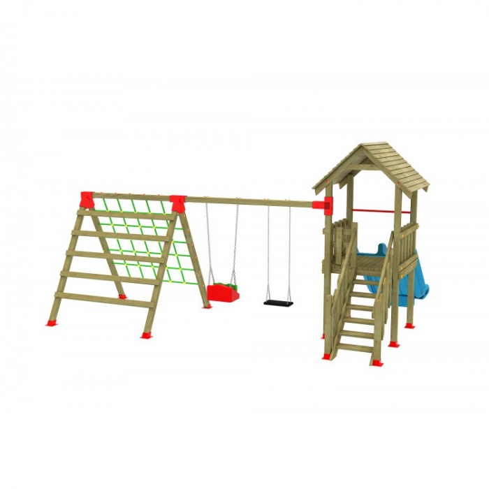 39A Clasic Echipament loc de joaca exterior parc din lemn cu Scara 2 Leagane Tobogan si 2 Cataratoare [2]