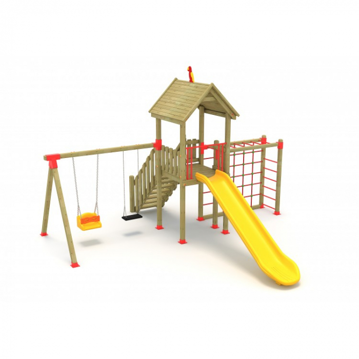 40A Clasic Echipament loc de joaca exterior parc din lemn cu Scara Tobogan 2 Leagane si Cataratoare [1]