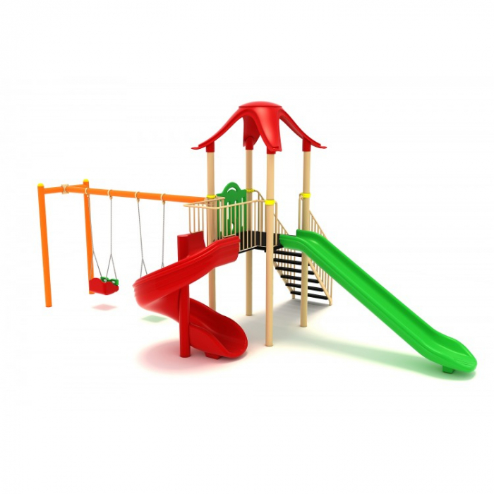 41M Clasic Echipamente loc de joaca exterior parc din metal cu Scara 2 Tobogane si 2 Leagane [2]