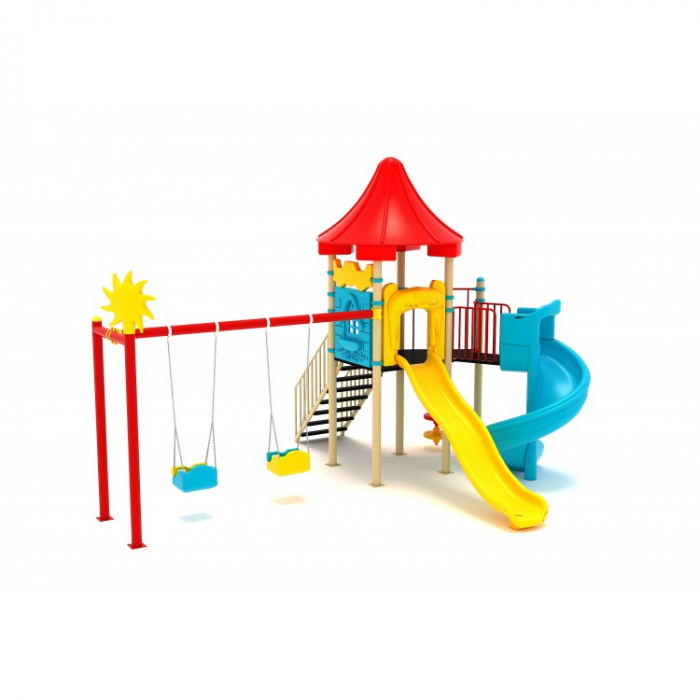 44M Clasic Echipament loc de joaca exterior parc din metal cu Scara 2 Tobogane 2 Leagane si Cataratoare [2]