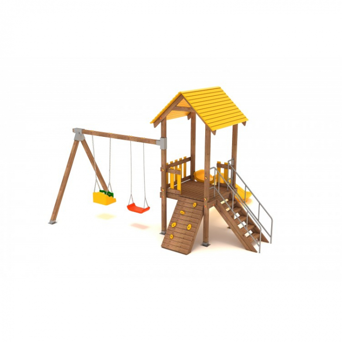 45A Clasic Echipament loc de joaca exterior parc din lemn cu Scara Tobogan Cataratoare si 2 Leagane [1]