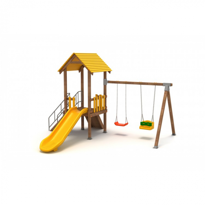 45A Clasic Echipament loc de joaca exterior parc din lemn cu Scara Tobogan Cataratoare si 2 Leagane [2]