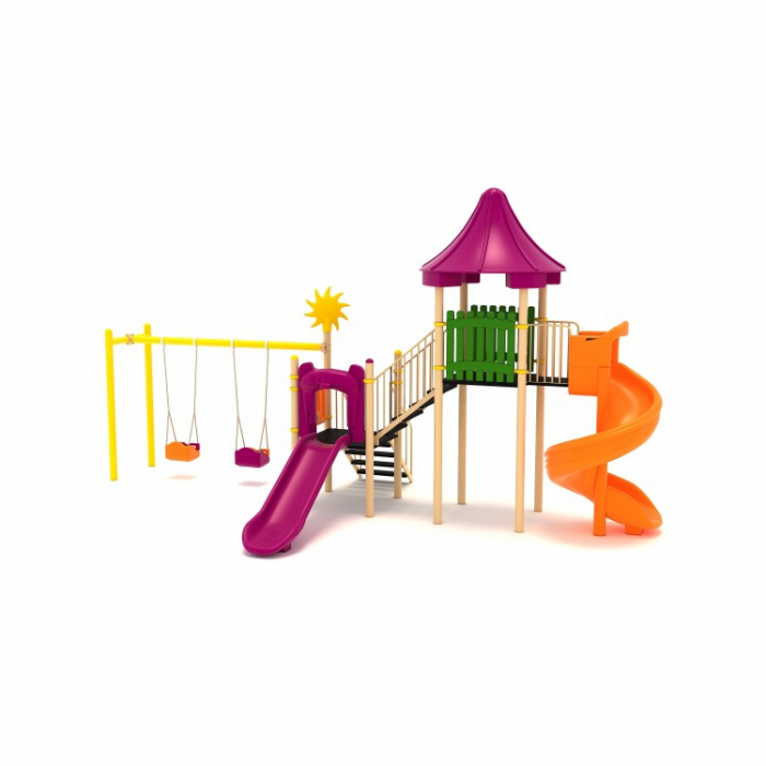 45M Clasic Echipament loc de joaca exterior parc din metal cu Scara 2 Tobogane si 2 Leagane [2]