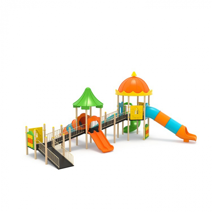 46EG Complex Echipament loc de joaca dizabilitati exterior parc din metal cu Rampă 5 Tobogane Activități și Cățărătoare [2]