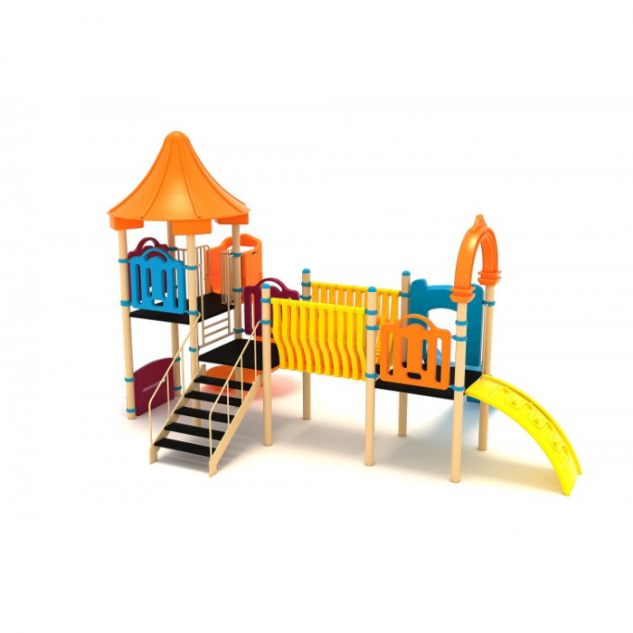 46M Clasic Echipament loc de joaca exterior parc din metal cu Scara 2 Tobogane Bancuta si Cataratoare [2]