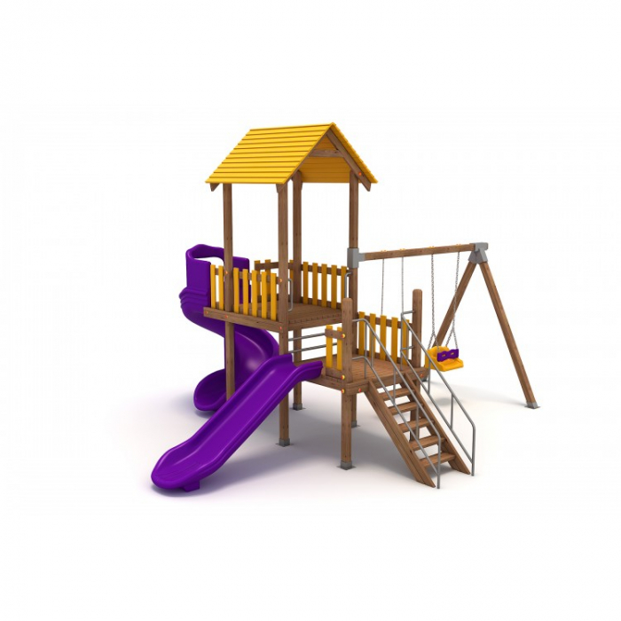 47A Clasic Echipament loc de joaca exterior parc din lemn cu Scara 2 Tobogane si 2 Leagane [2]