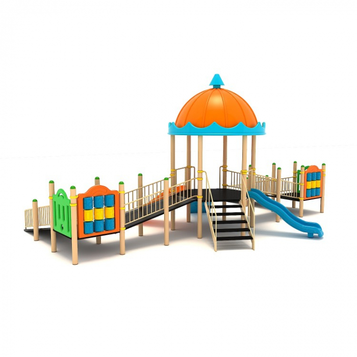 47EG Complex Echipament loc de joaca dizabilitati exterior parc din metal cu Scara 2 Rampe 2 Tobogane Activități și Cățărătoare [2]