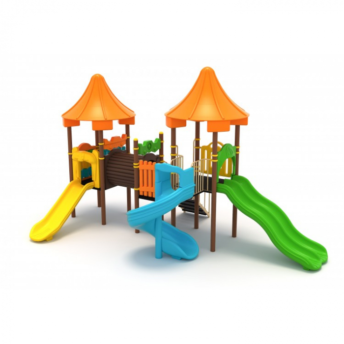 48M Clasic Echipament loc de joaca exterior parc din metal cu Scara 3 Tobogane Activitati si Tunel [1]