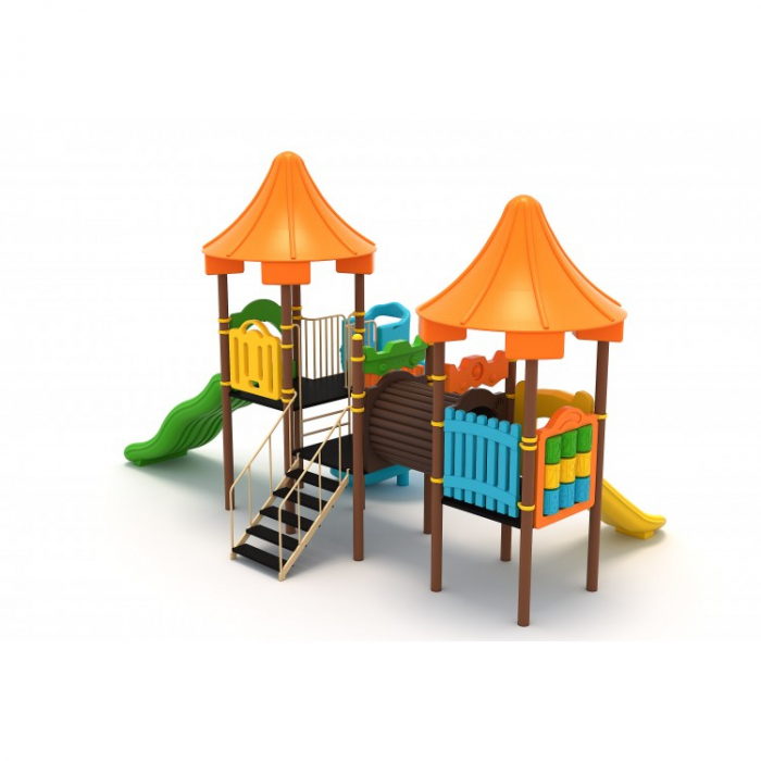 48M Clasic Echipament loc de joaca exterior parc din metal cu Scara 3 Tobogane Activitati si Tunel [2]