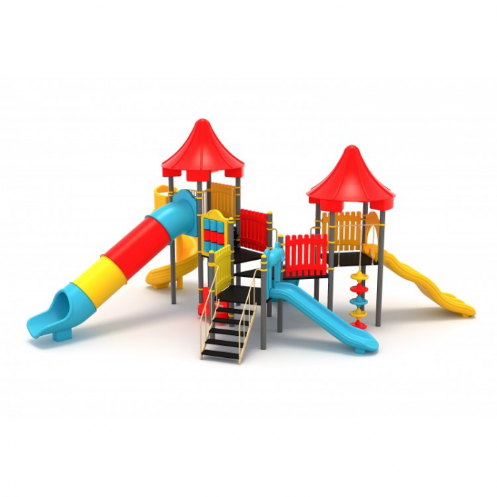 49M Clasic Echipament loc de joaca exterior parc din metal cu Scara 4 Tobogane Bancuta Activitati si 2 Cataratoare [1]
