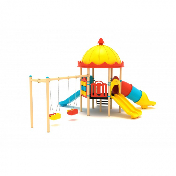 52M Clasic Echipament loc de joaca exterior parc din metal cu Scara 3 Tobogane si 2 Leagane [2]