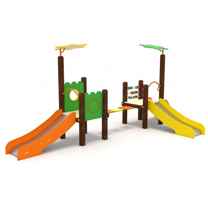 53A Clasic Echipament loc de joaca exterior parc din lemn cu Scara 2 Tobogane si Activitati [1]
