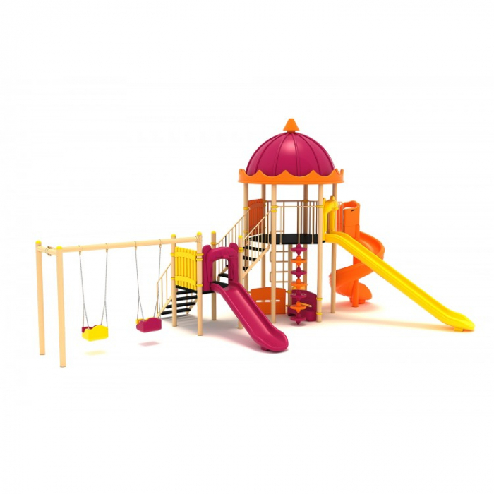 53M Clasic Echipament loc de joaca exterior parc din metal cu Scara 3 Tobogane 2 Cataratoare 3 Bancute si 2 Leagane [2]