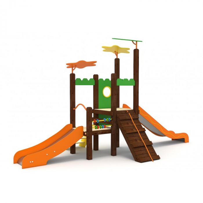 54A Clasic Echipament loc de joaca exterior parc din lemn cu Scara 2 Tobogane Activitati si Cataratoare [2]