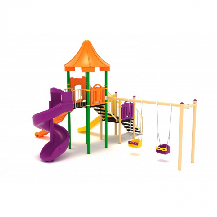 54M Clasic Echipament loc de joaca exterior parc din metal cu Scara 3 Tobogane si 2 Leagane [2]