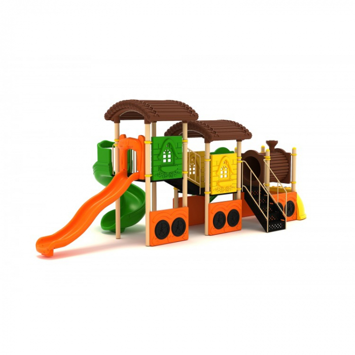 56M Tren Echipament loc de joaca exterior parc din metal cu Scară 3 Tobogane și Cățărătoare [2]