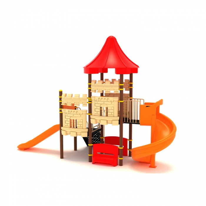 58M Castel Echipament loc de joaca exterior parc din metal cu Scara si 2 Tobogane si 2 Bancute [2]