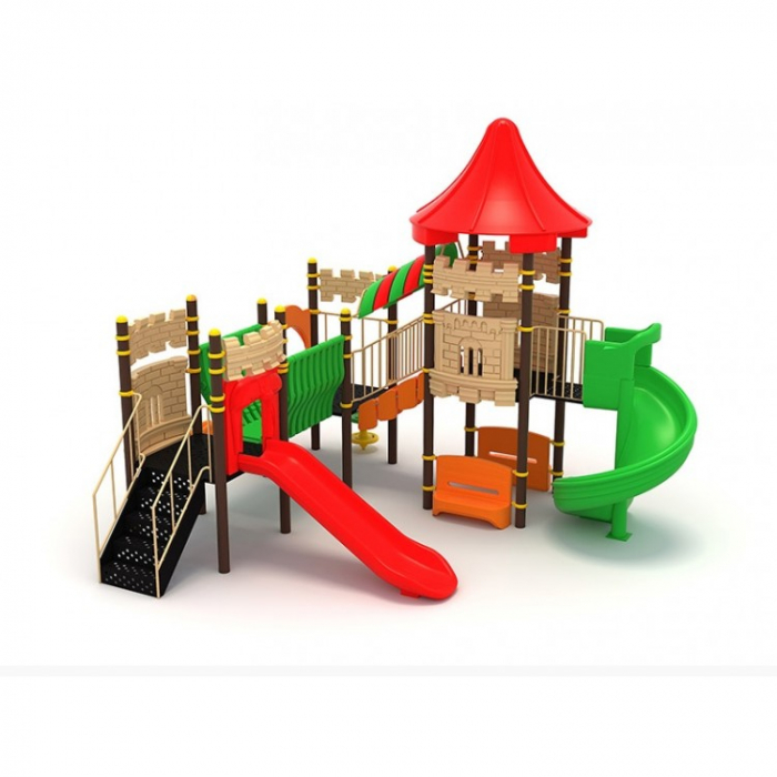 59M Castel Echipament loc de joaca exterior parc din metal cu Scara 3 Tobogane 2 Bancute și Cățărătoare [1]